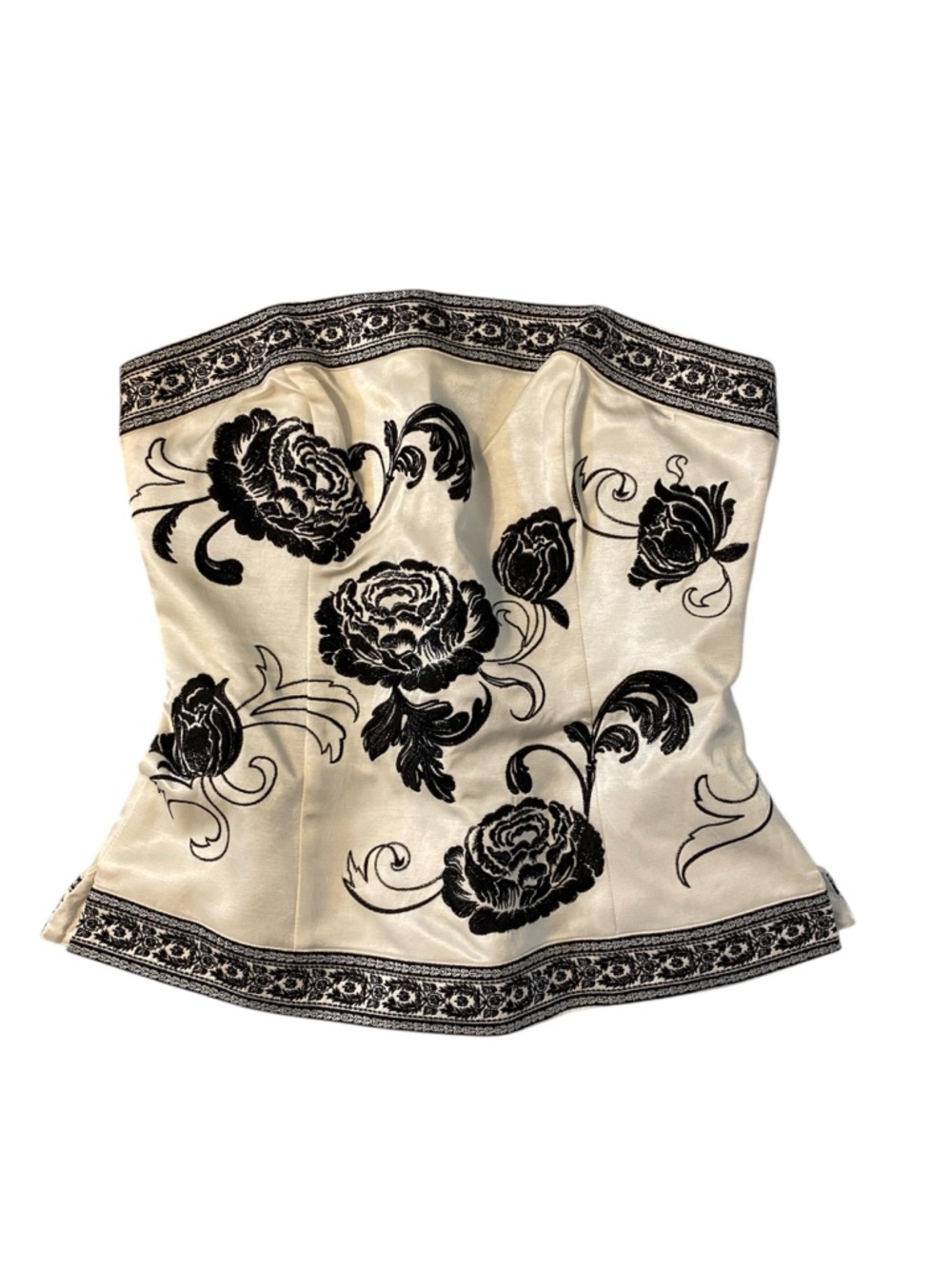 White House Black Market Ivory and Black Embroidered Bustier Size 2